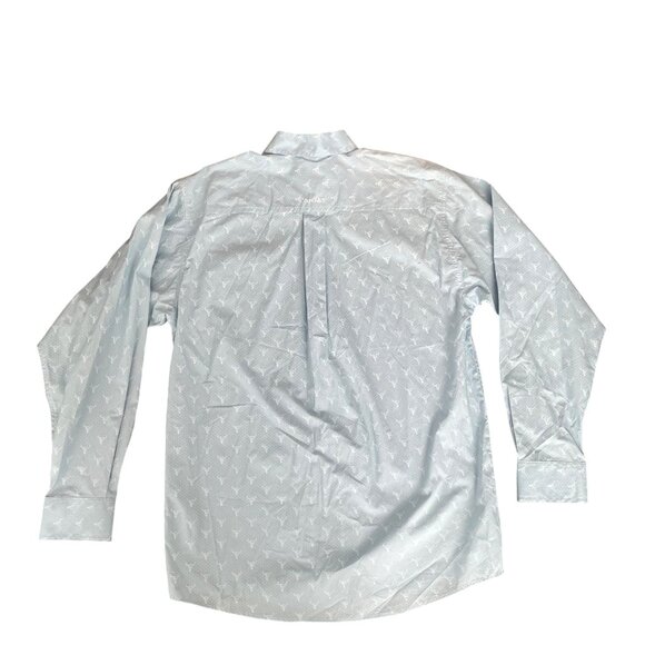 Ariat Mens Long Sleeve Button Up Print Shirt M Light Blue Cattle Skull Western - Picture 2 of 10